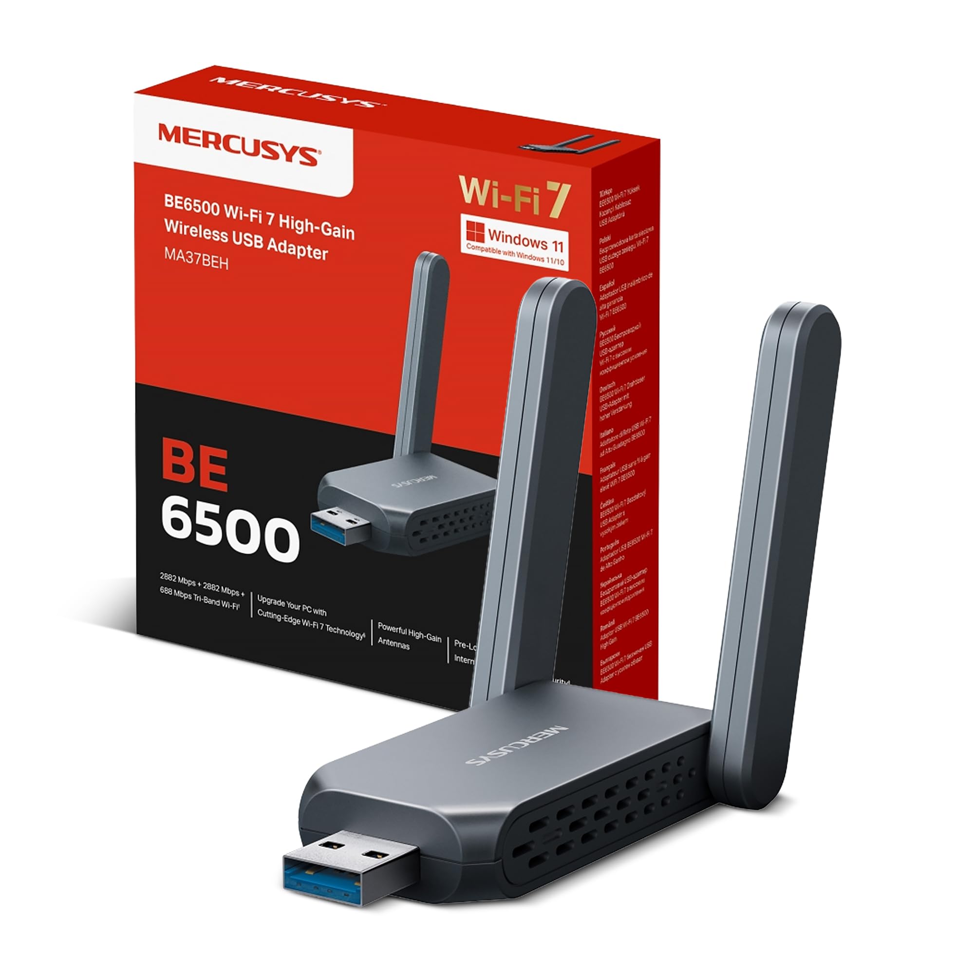 MERCUSYS MA37BEH BE6500 USB WiFi 7 Dongle For PC, Tri-Band WiFi Adapter