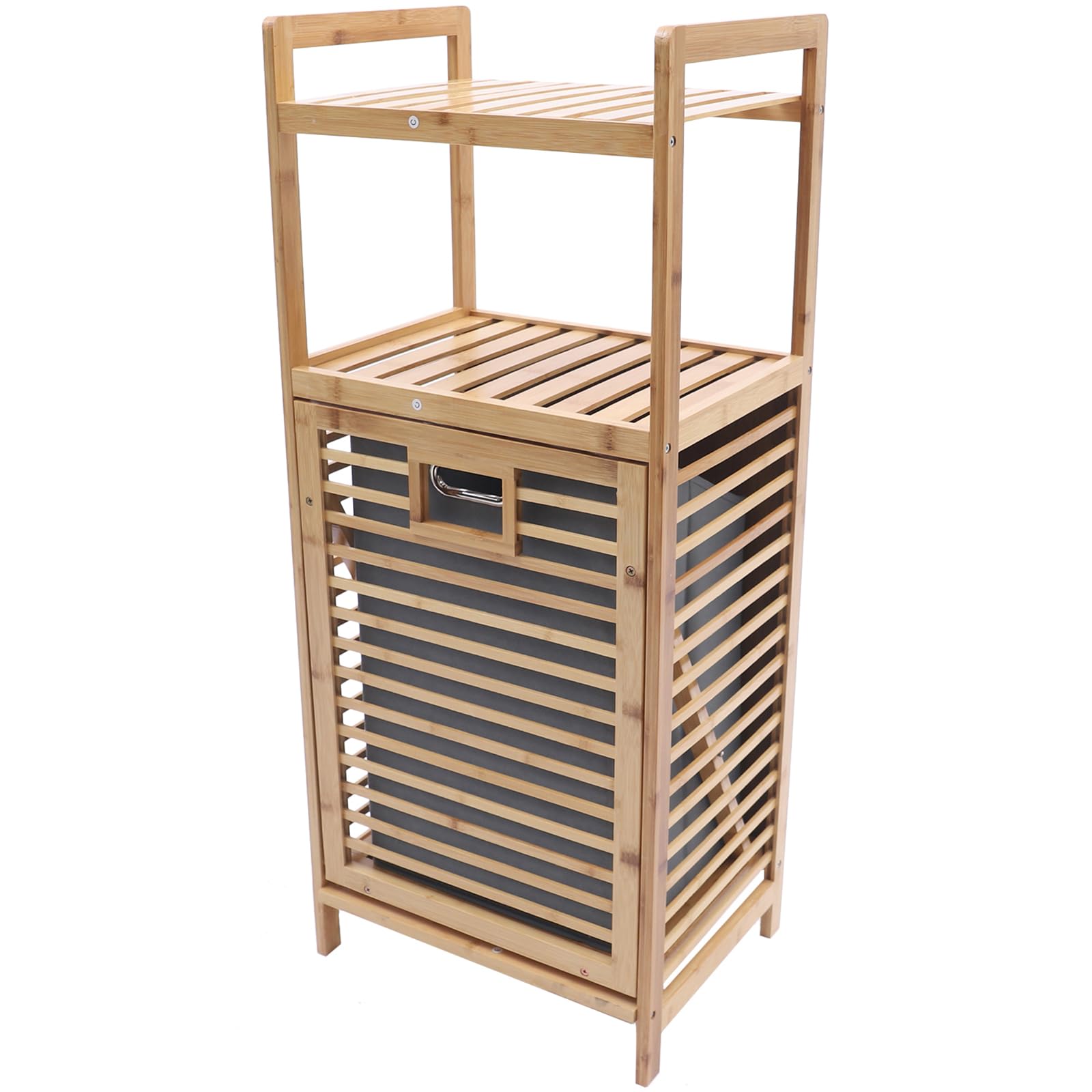 iSamLam Bamboo Laundry Hamper with Storage Shelf, Removable Clothes Basket, Tower Clothes Storage Shelf for Laundry Room, Bathroom, Bedroom, Nursery