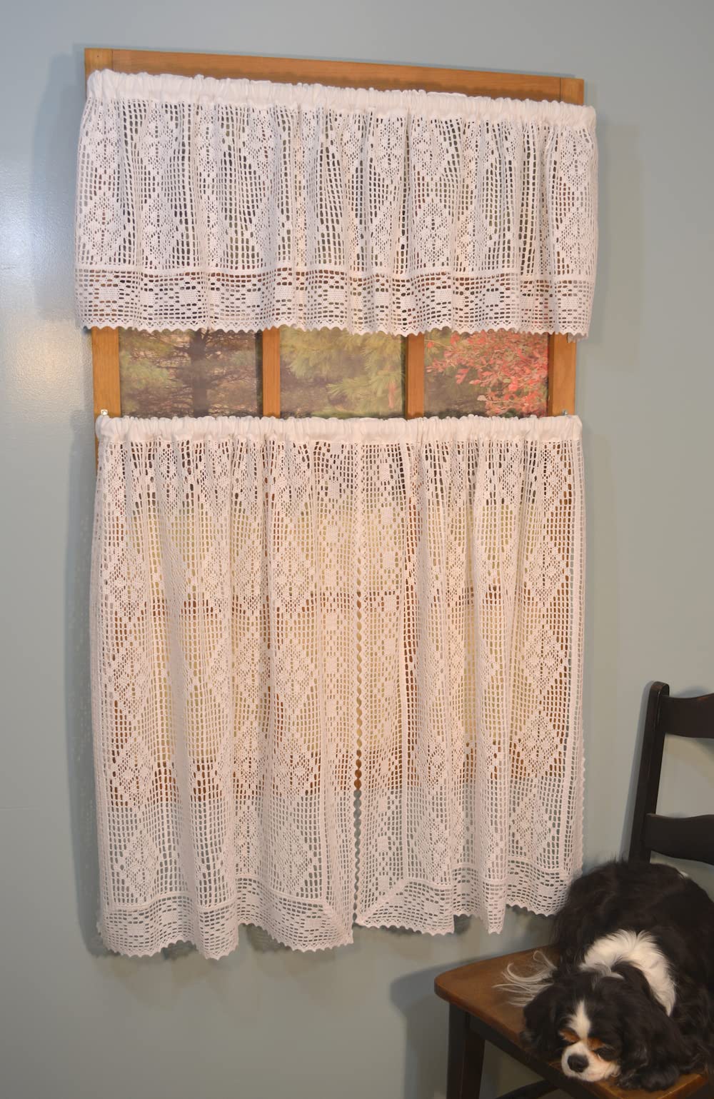 Diamond Crochet Lace Curtain tierm Collection by Curtain Chic (White, Tier Pair 58W x 36L)