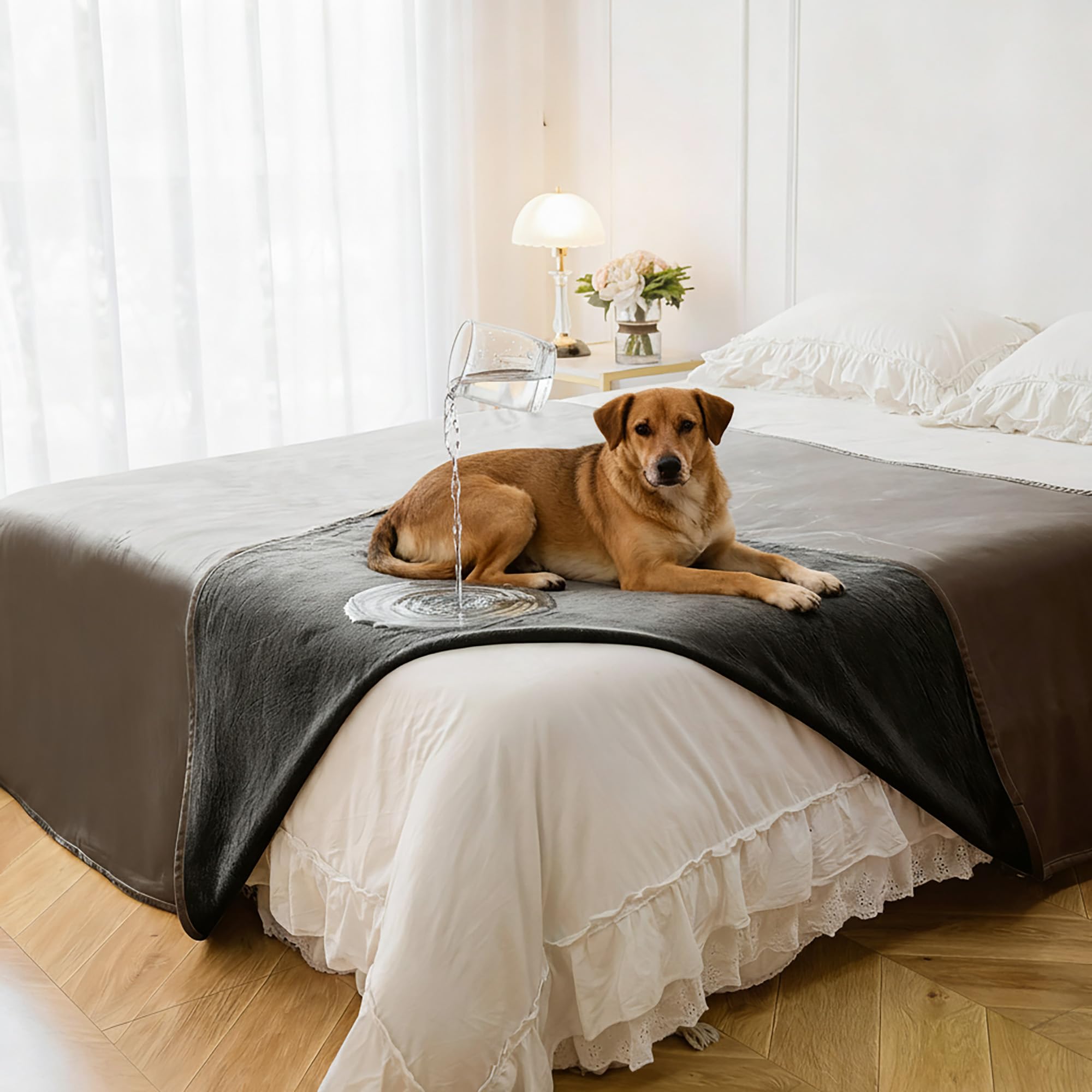 Tuffeel Waterproof Blanket for Bed, Leak Proof Dog Couch Blankets Reversible, Pet Throw Sofa Furniture Protector Machine Washable-82 x120,Light Brown+Dark Brown — image 1