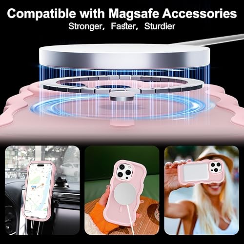 Miniatura 5 de MINSCOSE Funda magnética para iPhone 15 Pro Max compatible con Magsafe, bonito marco ondulado rizado con diseños de moda transparentes, TPU suave a