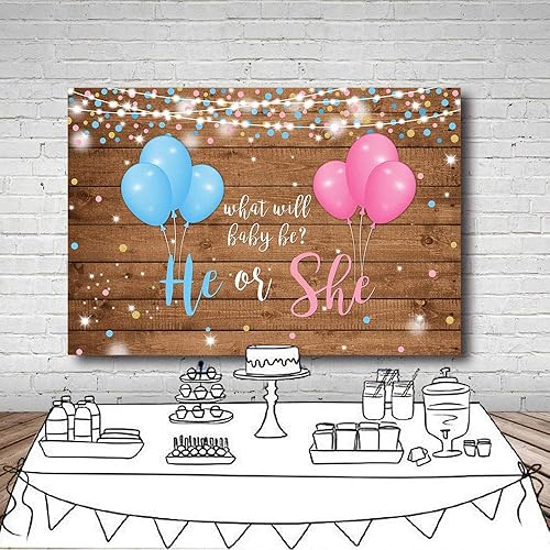 Miniatura 5 de MEHOFOTO Telón de fondo de madera rústica para revelación de género, accesorios de fotografía de estudio de madera, globos azules o rosados, luces