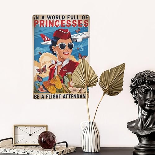 Miniatura 5 de Póster retro de asistente de vuelo de 8 x 12 pulgadas con texto en inglés "In a World of Princesses Be Crew", decoración de pared temática de viaje