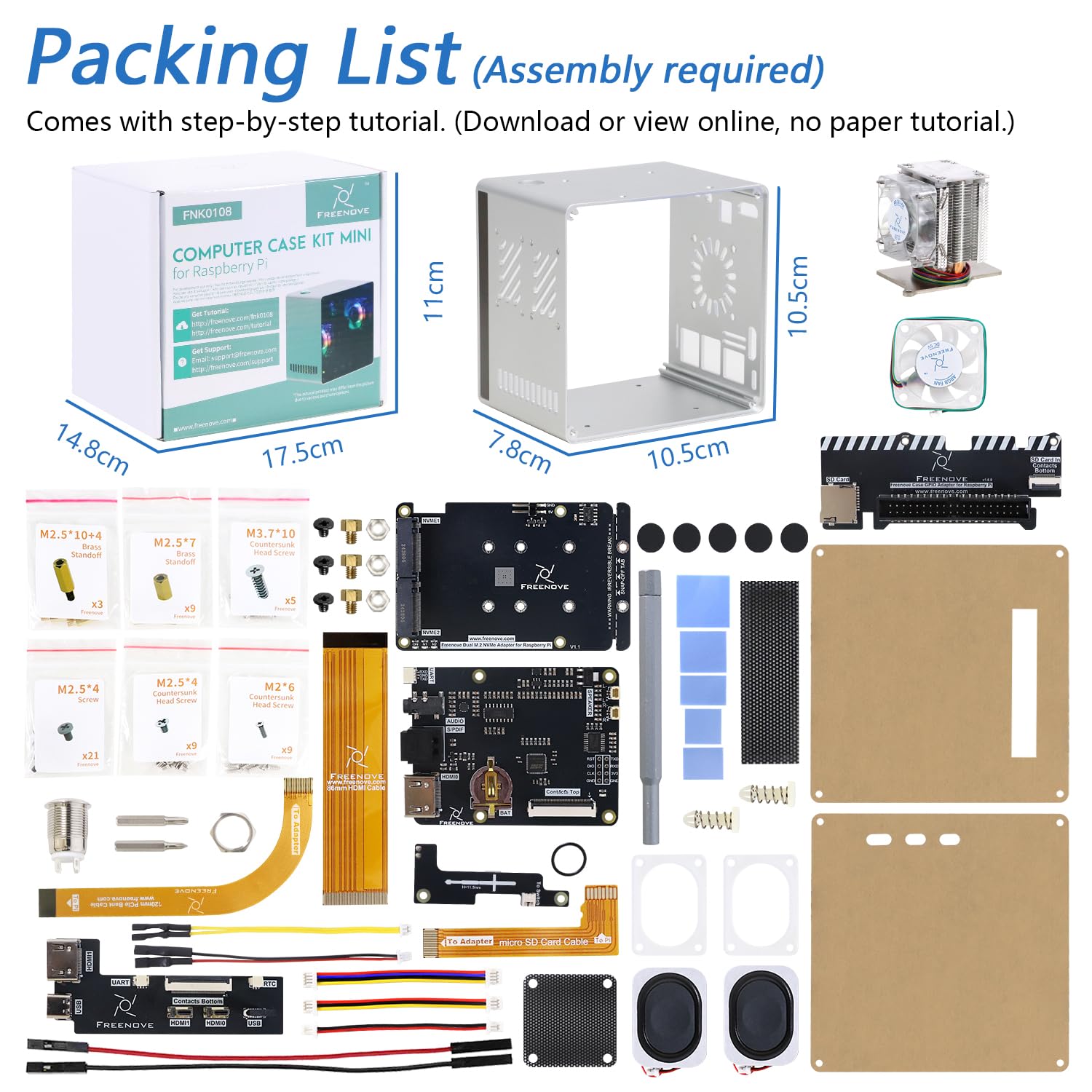 Freenove NAS Case for Raspberry Pi 5 (Not Included), Quad M.2 NVMe SSD Slots, PWM ARGB Fans Light Sync, CPU Tower Cooler, Built-in Stereo Speakers, 3.5 mm and Optical Audio (S/PDIF) Outputs