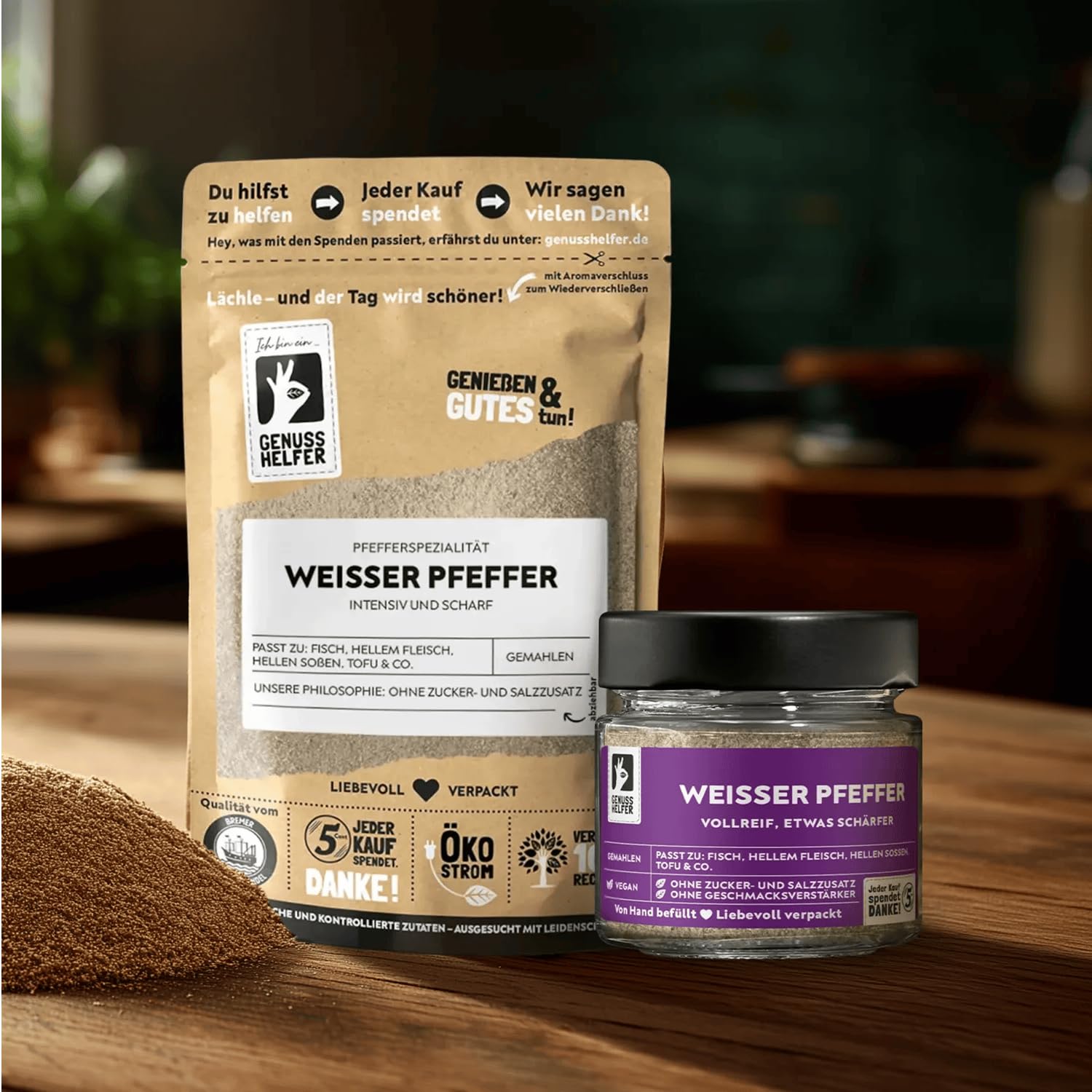 Bremer Gewürzhandel weißer Pfeffer, gemahlen, intensive Schärfe, Gewürzklassiker ideal zum Kochen, 10 x 100g