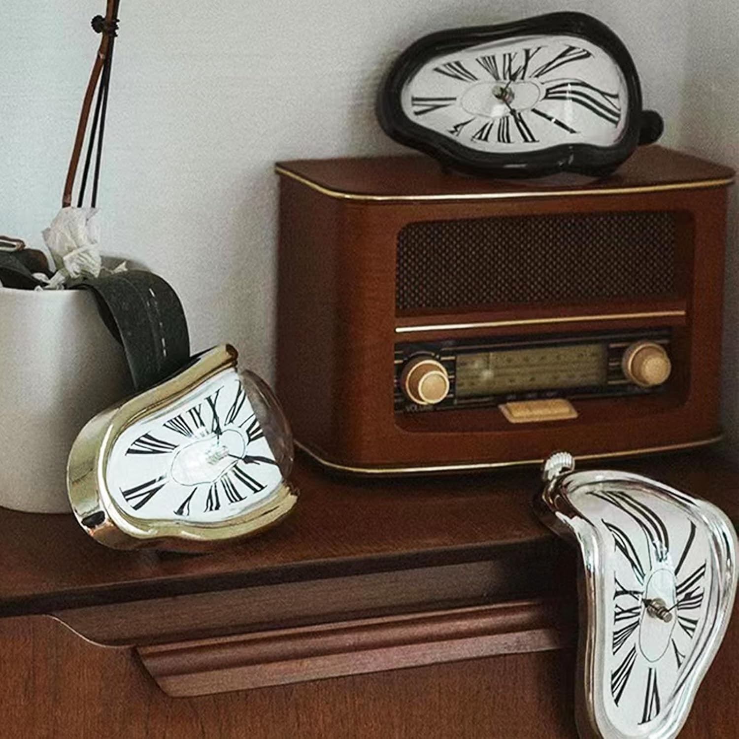 Melting Clock, Salvador Dali Watch Melted Clock for Decorative Home Office Shelf Desk Table Funny Creative Gift, Rome Silver