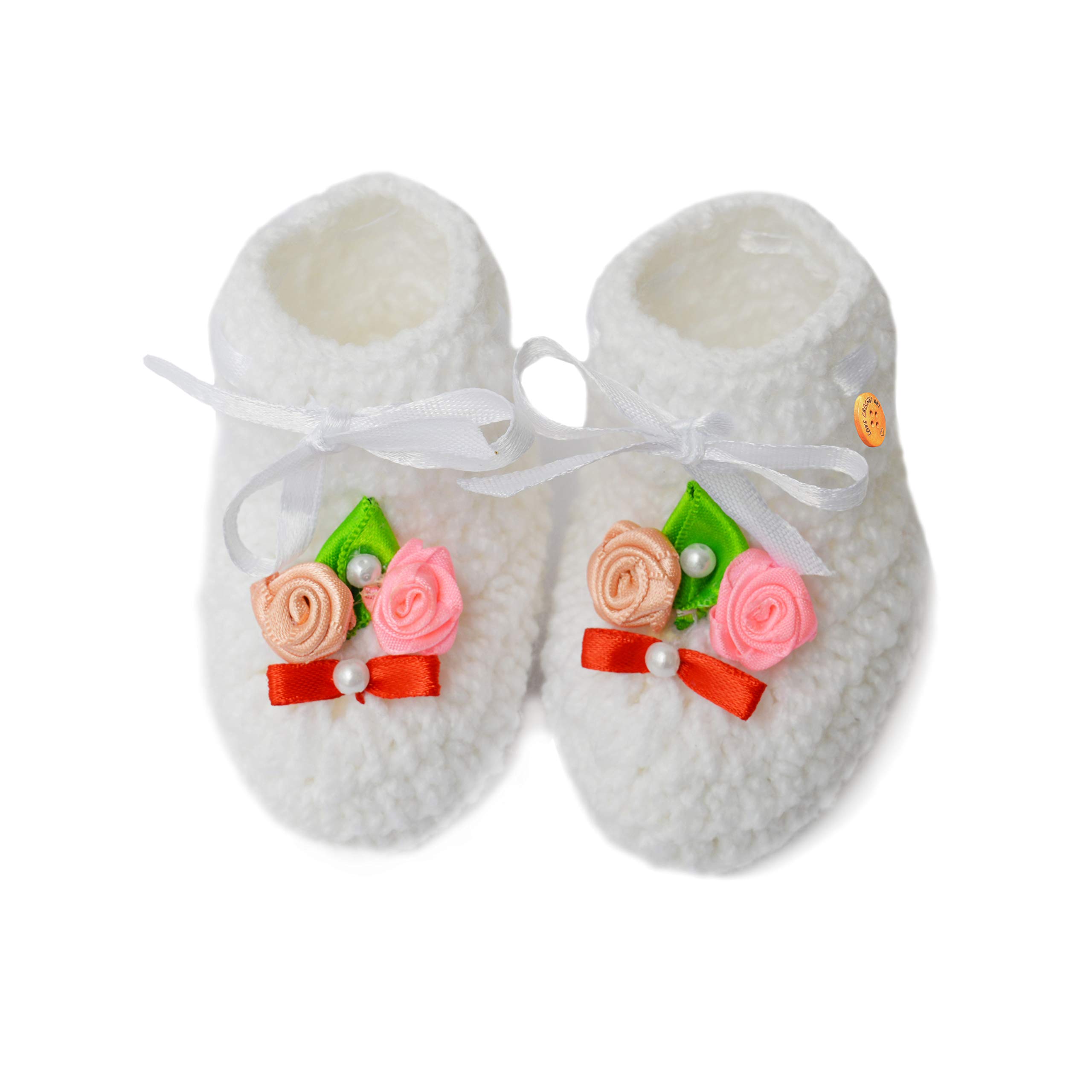 Crochet baby booties Baby shoes - White (6 to 12 Months)