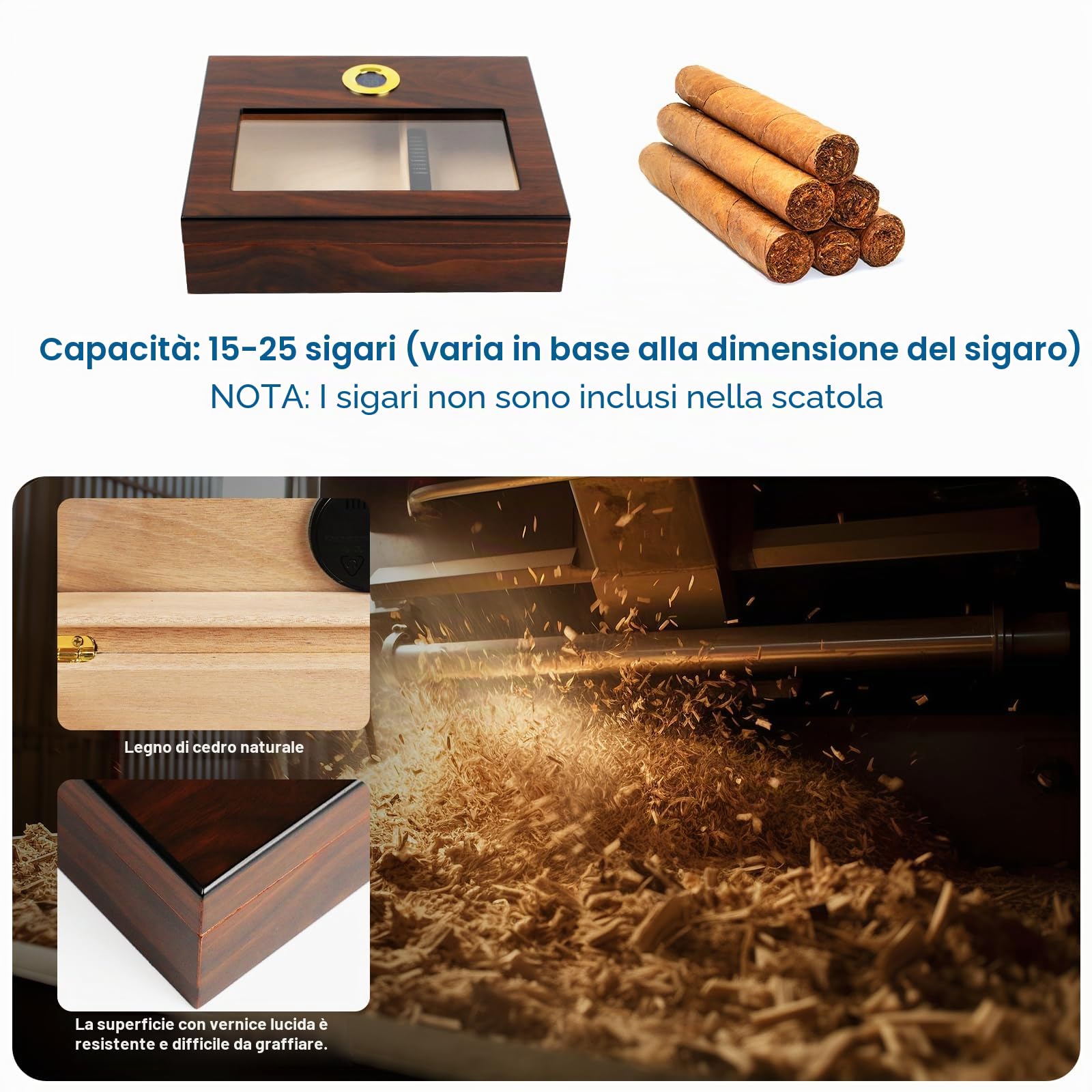 Humidor Sigari, Dayear Humidor per Sigari Humidor Cigar Box con igrometro e umidificatore, Box di stoccaggio del fumo per sigari cubani per 20-25 sigari (I sigari non sono inclusi)