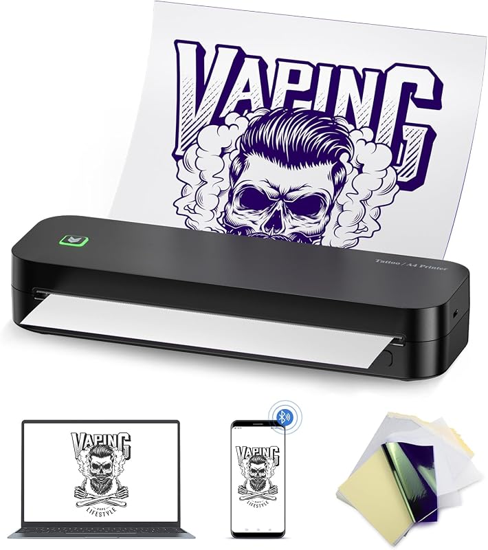 Impressora térmica de estêncil para tatuagem BIOMASER Bluetooth sem fio, com 10 folhas de papel para transferência