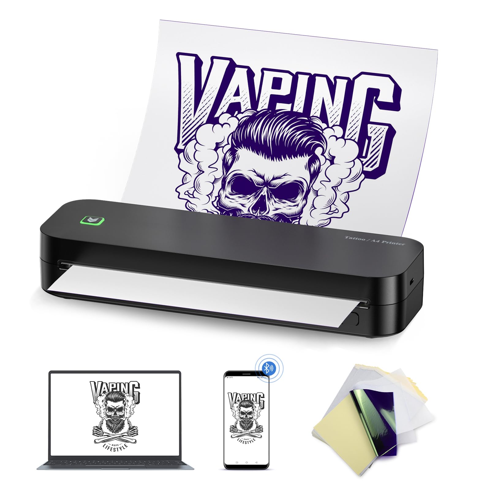 BIOMASER Tattoo Printer Wireless Tattoo Stencil Printer for Tattooing- Bluetooth Tattoo Transfer Stencil Machine Thermal Printer Copier with 10pcs