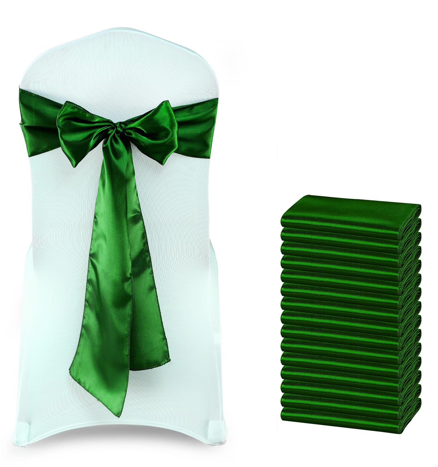 VDS Pack of 200 Satin Chair Sashes for Weddings & Events Décor | Soft Shiny Sateen Dining Chair Bows for Banquet, Party, Reception | Reusable Decorative Sash for Folding & Chiavari Chairs - Green — image 1