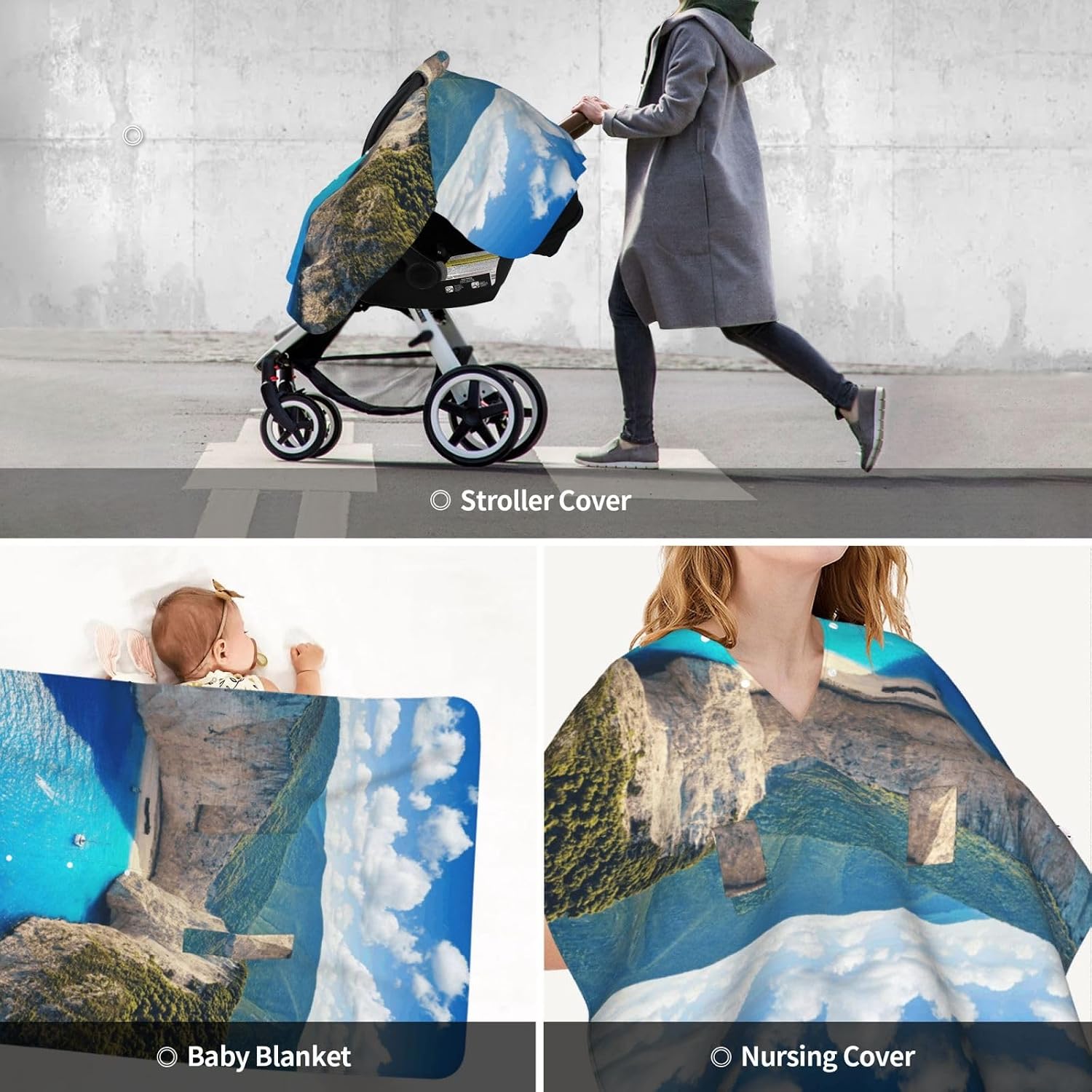 Sun Blue Travel Amazing Navagio Beach Zante Greece Famous Water in Wrecked Ship Wreck Baby Car Seat, Rain Shelter, Multifunctional Nursing Cover for Newborns, Mother Care, Breastfeeding