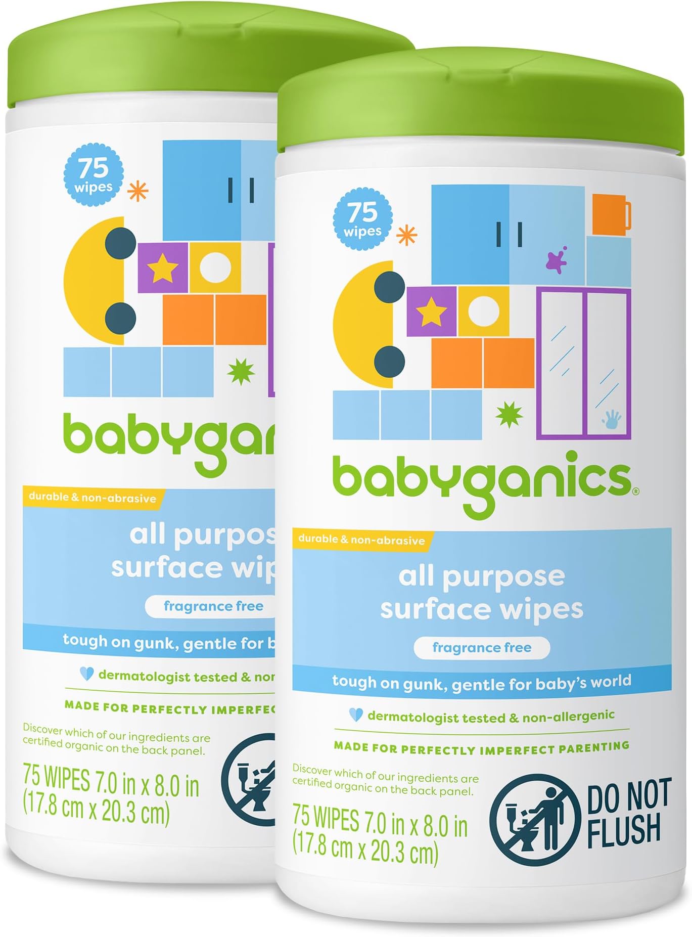 Babyganics All Purpose Surface Wipes, 75 ct, and Non-Abrasive, No Ammonia, No Bleach, Packaging May Vary