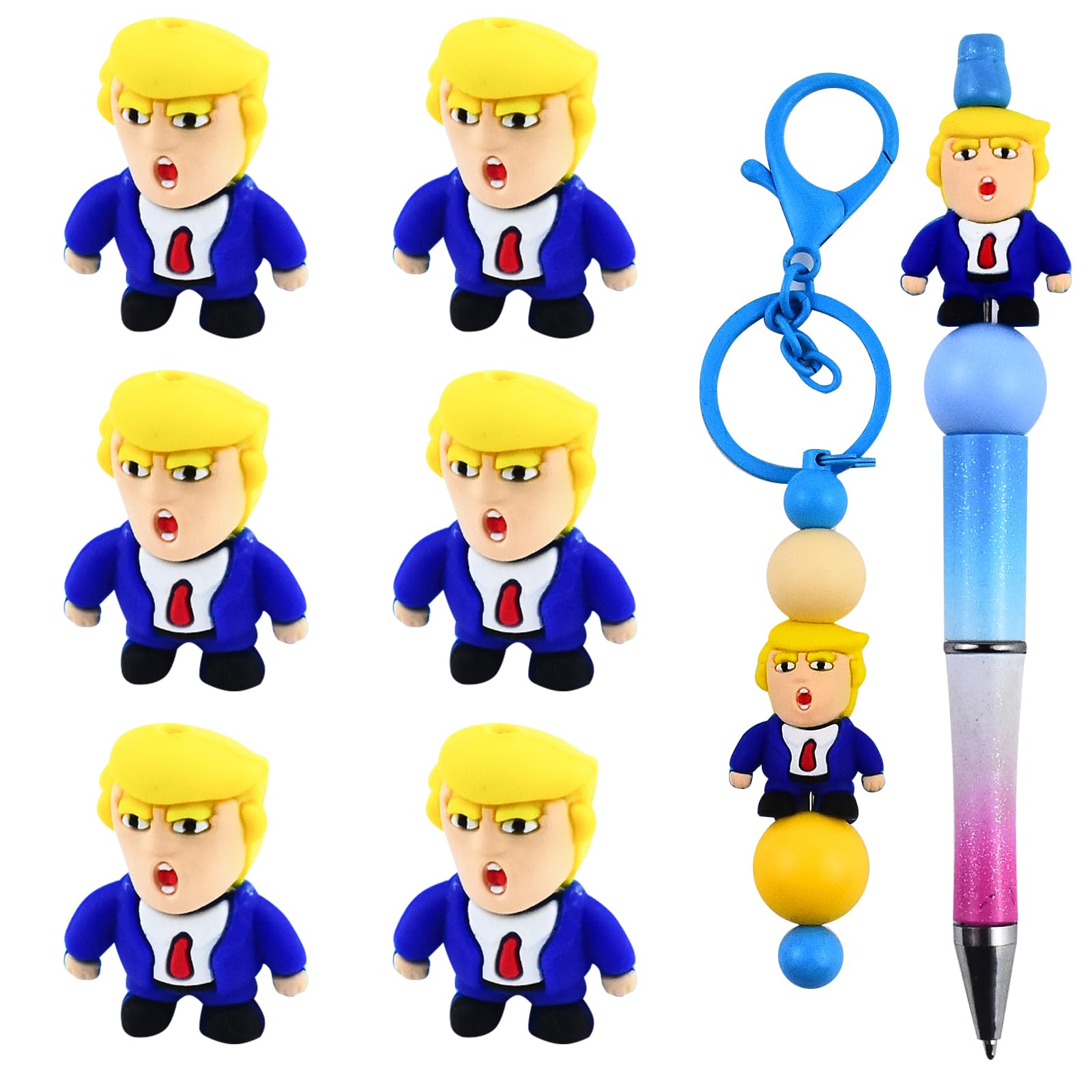 WOZADU 3D Silicone Beads for Keychain Making, 6 PCS Silicone Focal Beads for Pen, Loose Beads Bulk for Bracelet Necklace Lanyard Jewelry and Handmade Crafts Making — image 1
