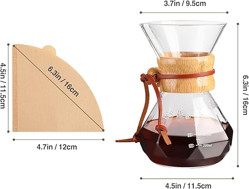 Miniatura 3 de Puricon Cafetera con filtro de papel V60, 40 hojas, capacidad para 4 a 6 tazas, juego de gotero de café de 28 onzas, jarra de café de vidrio