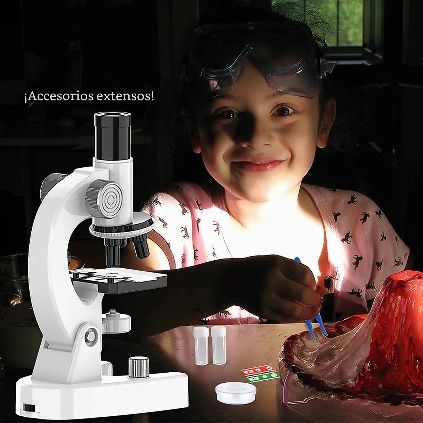 NMM Microscopio Educativo para Niños con Zoom hasta 4800X, Iluminación de Doble Luz, Material ABS (Deluxe-8611)