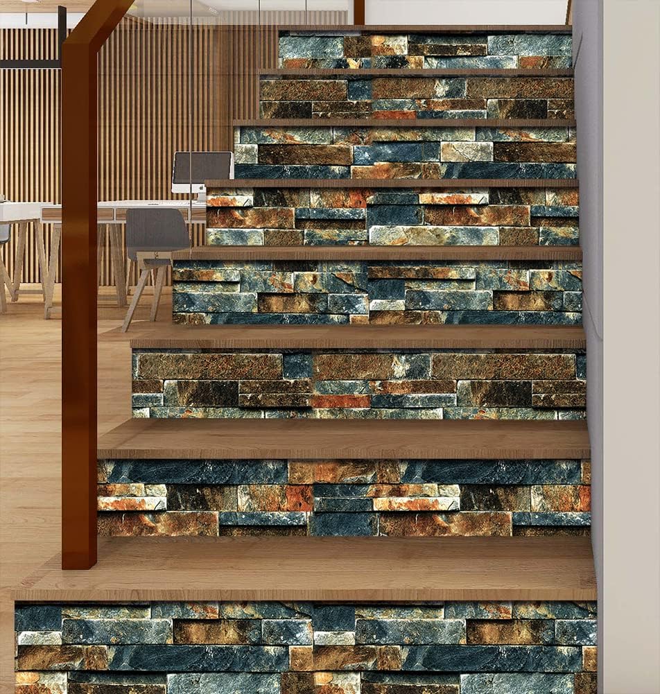 Faux Brick Wallpaper Peel and Stick Blue/Rust Red Waterproof and Removable Contact Paper Self-Adhesive for Home Decor 17.7" x 9.8ft