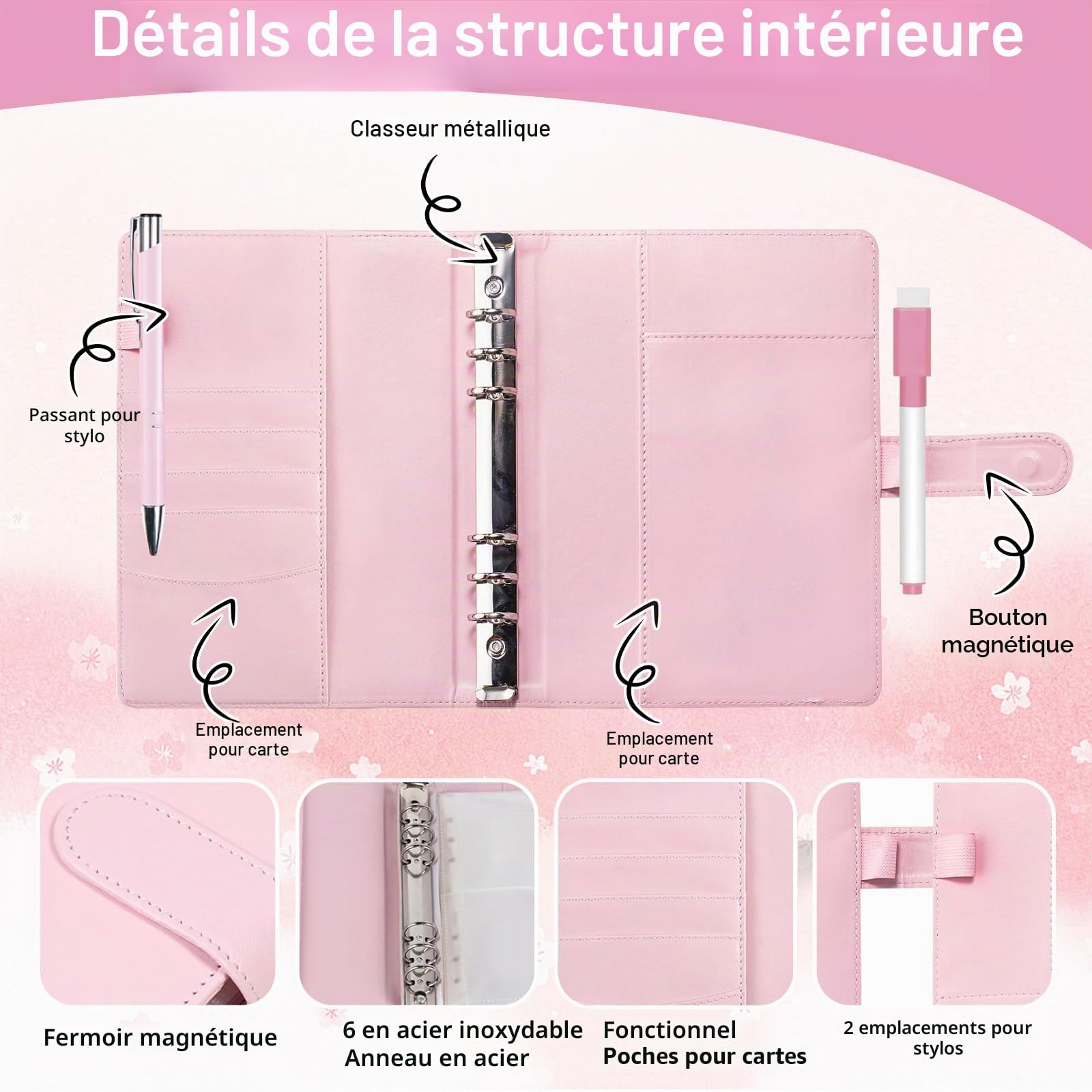 Classeur de Défi 100 Enveloppes A5 Budget Cahier avec Stylo Feuilles Rose