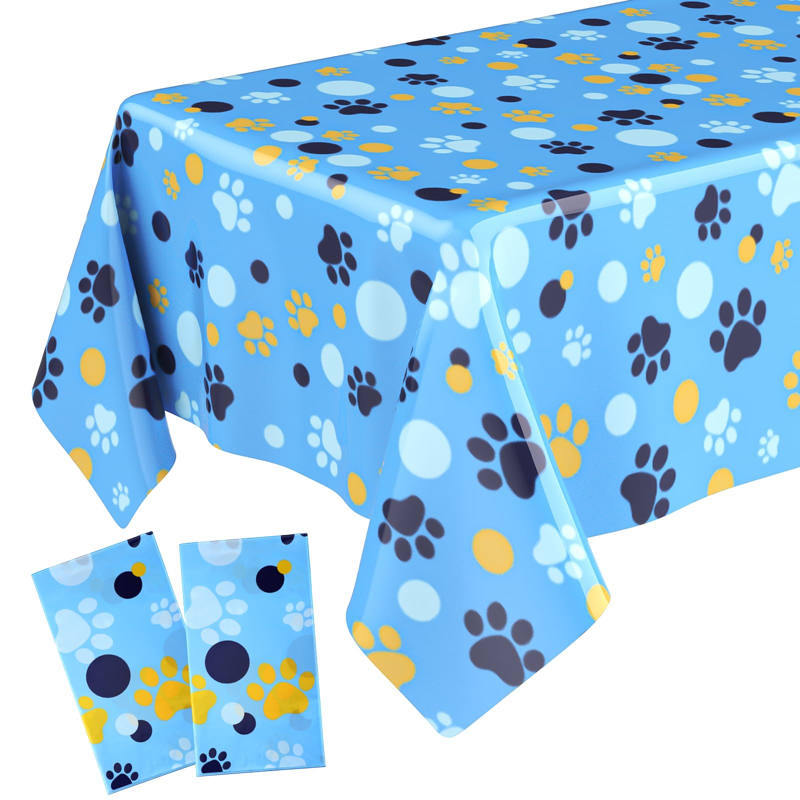 Gilprop 2 Pack Blue Dog Paw Print Tablecloth 54x108 Inch Large Puppy Themed Tablecloth Plastic Disposable Rectangle Table Cover for Puppy Dog Cat Birthday Party Supplies(Blue,Paw Prints)