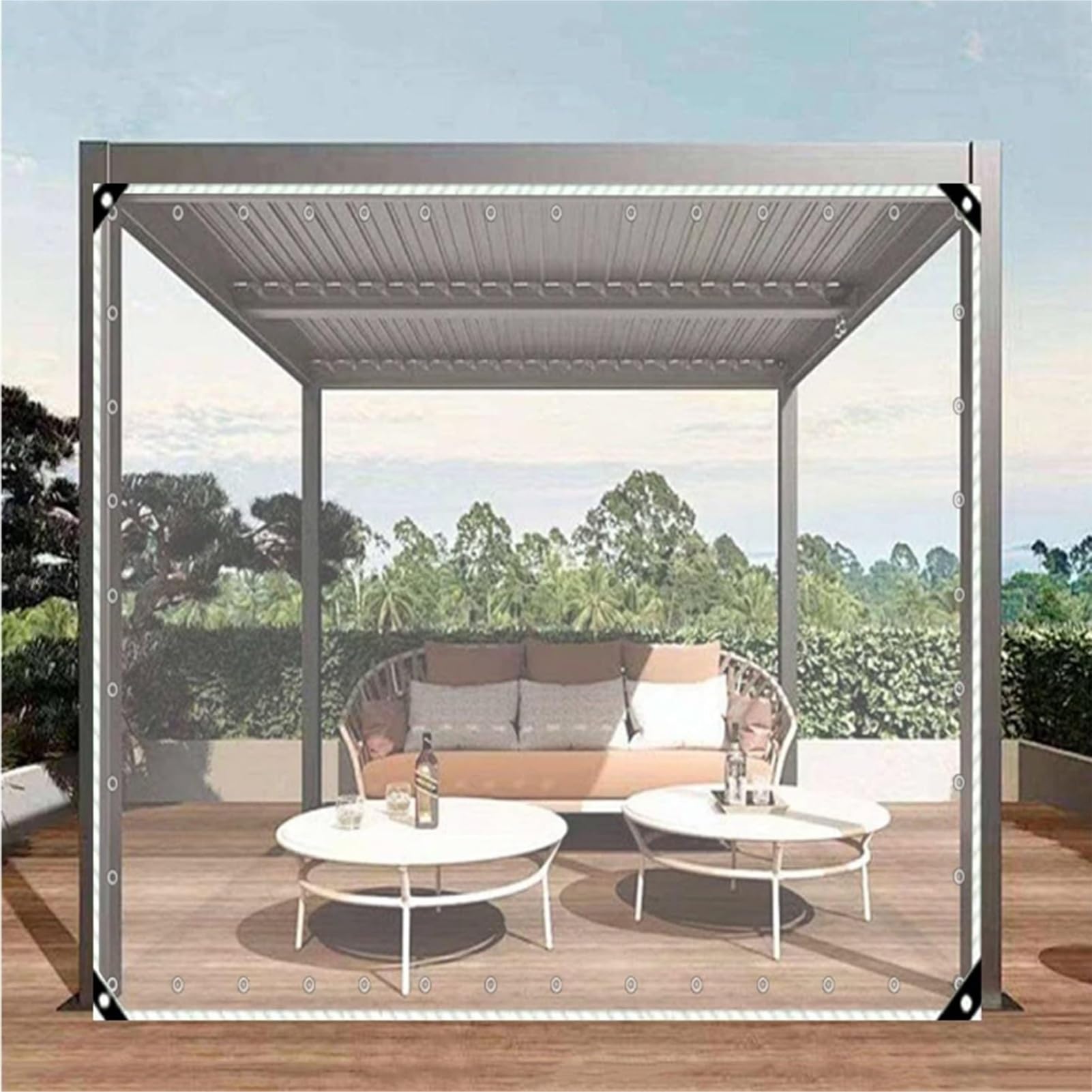 Rideau d'extérieur en vinyle PVC transparent imperméable 2x3m pour pergola