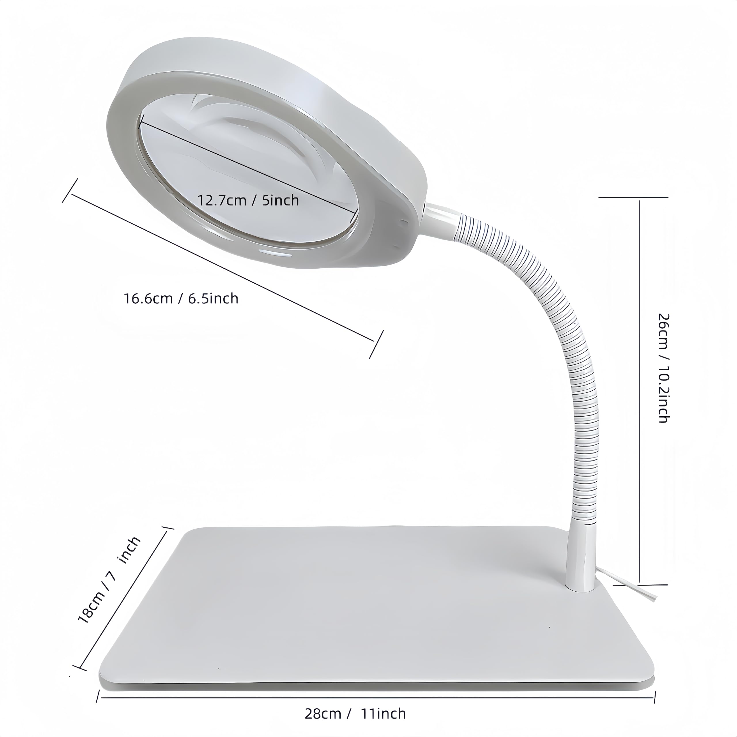 Lupe mit Licht und Ständer, 10-fache Vergrößerung, flexibler Schwanenhals, LED-Schreibtischlampe, freihändig für Handwerk, Lesen, Malen, Hobby, enge Arbeit (weiß)