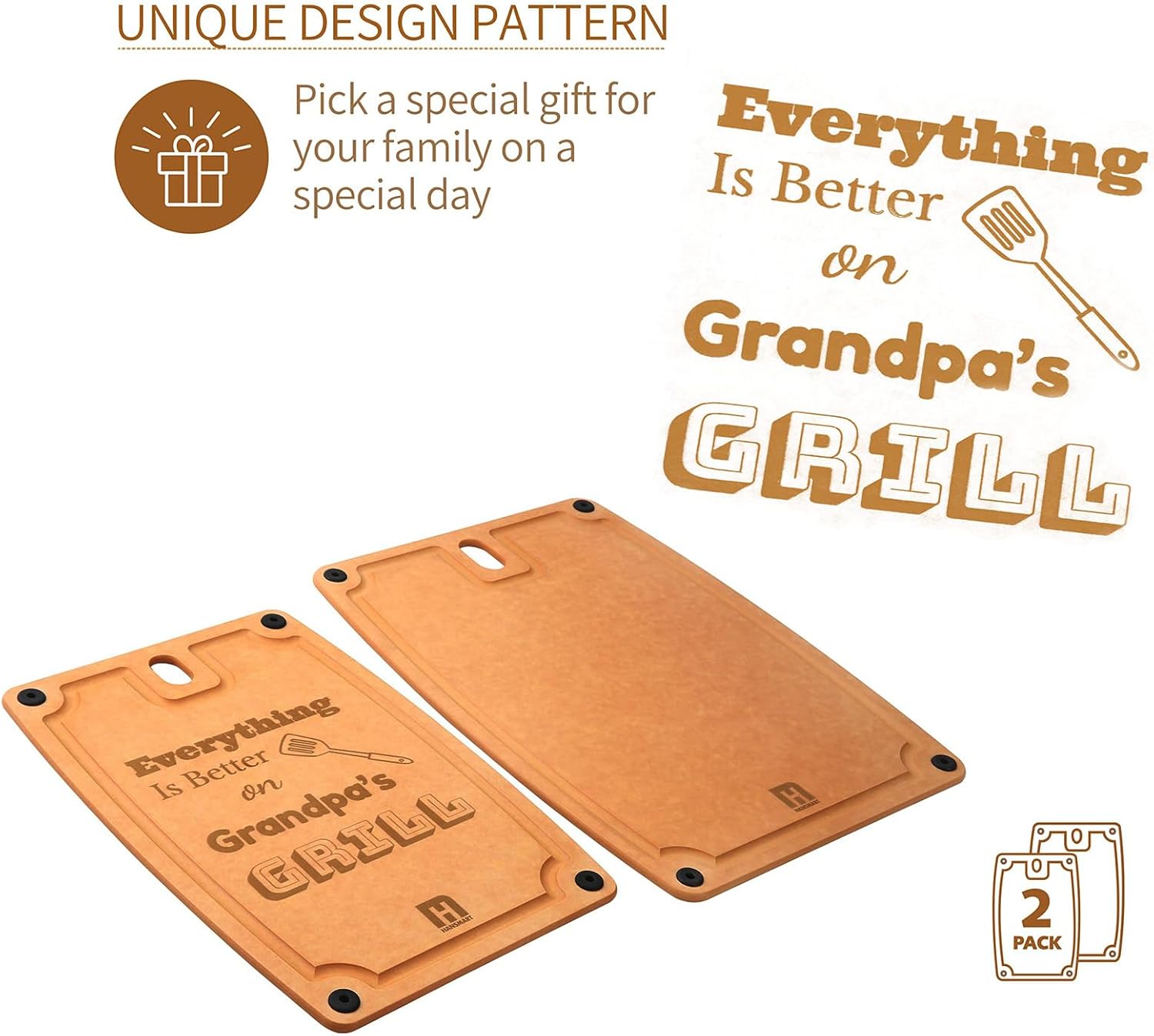 Cutting Boards for Kitchen Dishwasher Safe,Composite Cutting Board Set of 2 with BPA Free, Reversible Chopping Board with Juice Grooves, Non-porous, Grandpa