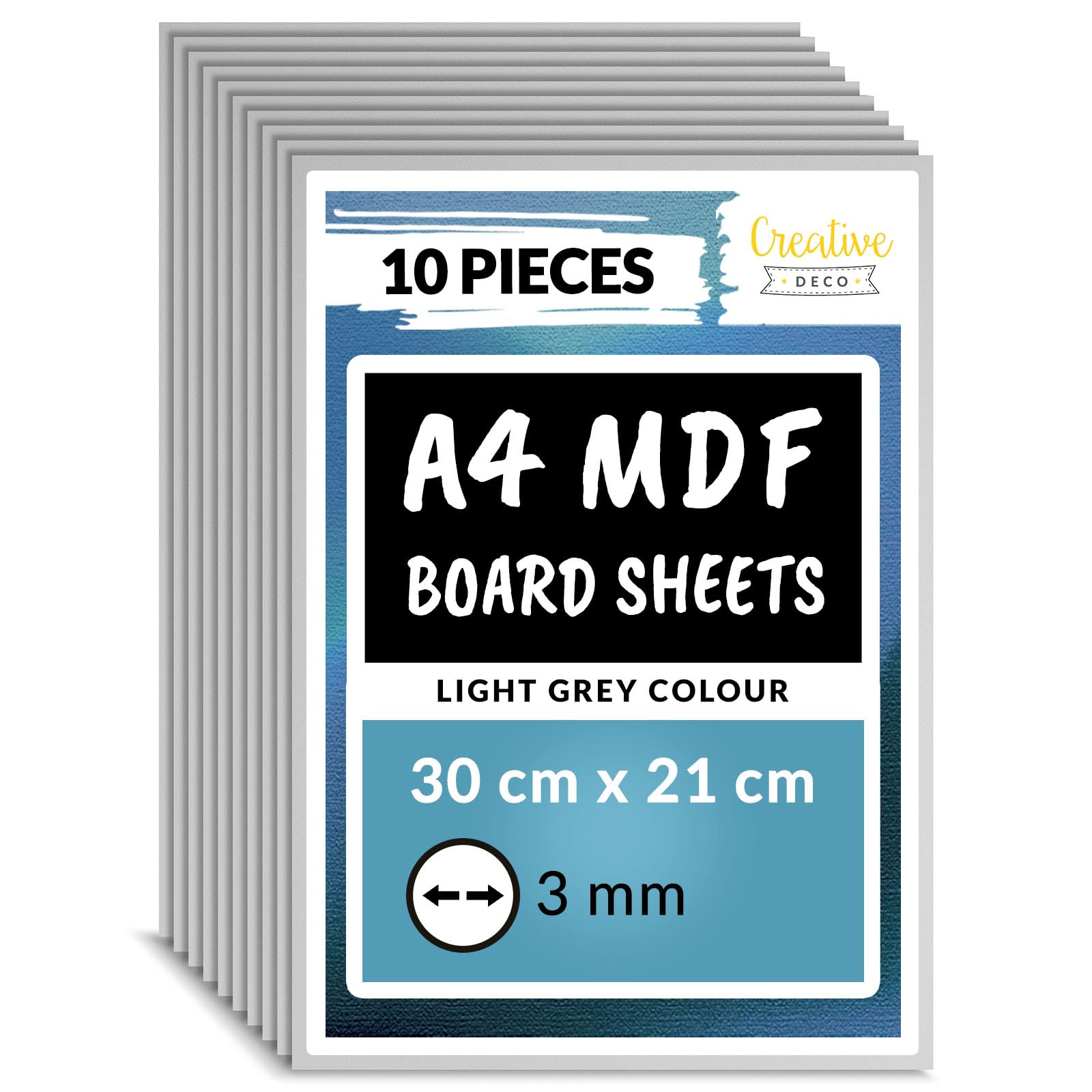 Creative Deco 10 x A4 MDF Board Sheet Grey, 10 x (A4 - 3 mm)