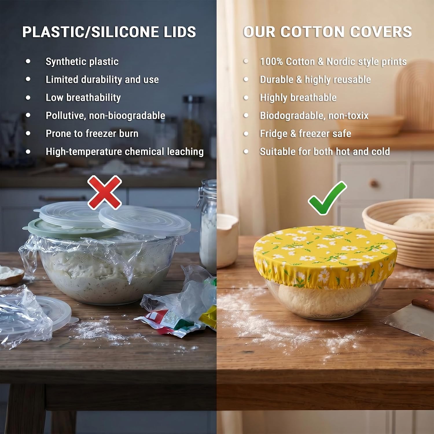 4-Pack Reusable Cloth Bowl Covers for Sourdough Bread Proofing
