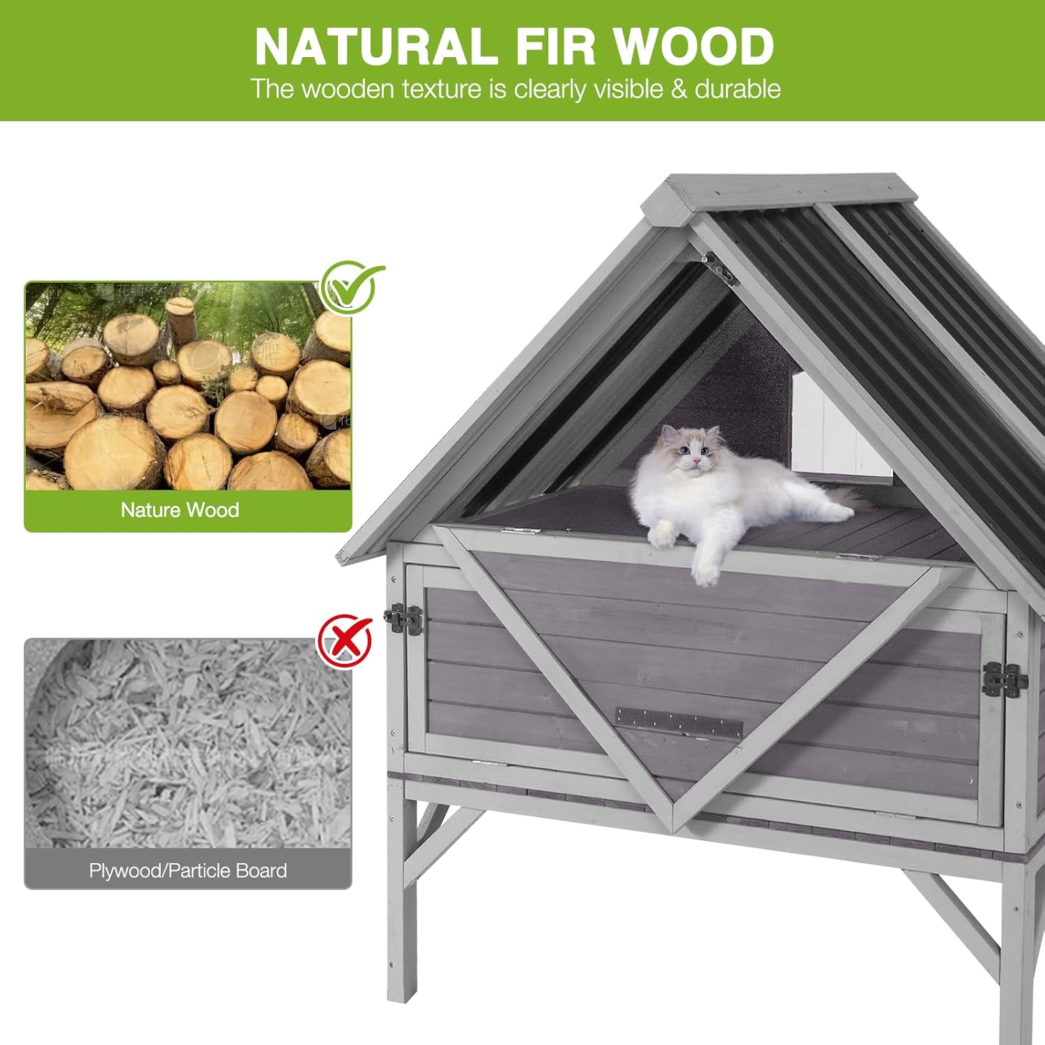 GUTINNEEN Outdoor Cat House Weatherproof Large Feral Cat Shelter with 2-Layer, Wooden Cat Condo with Balcony, Escape Doors and Openable Back Door for Multiple Cats Indoor