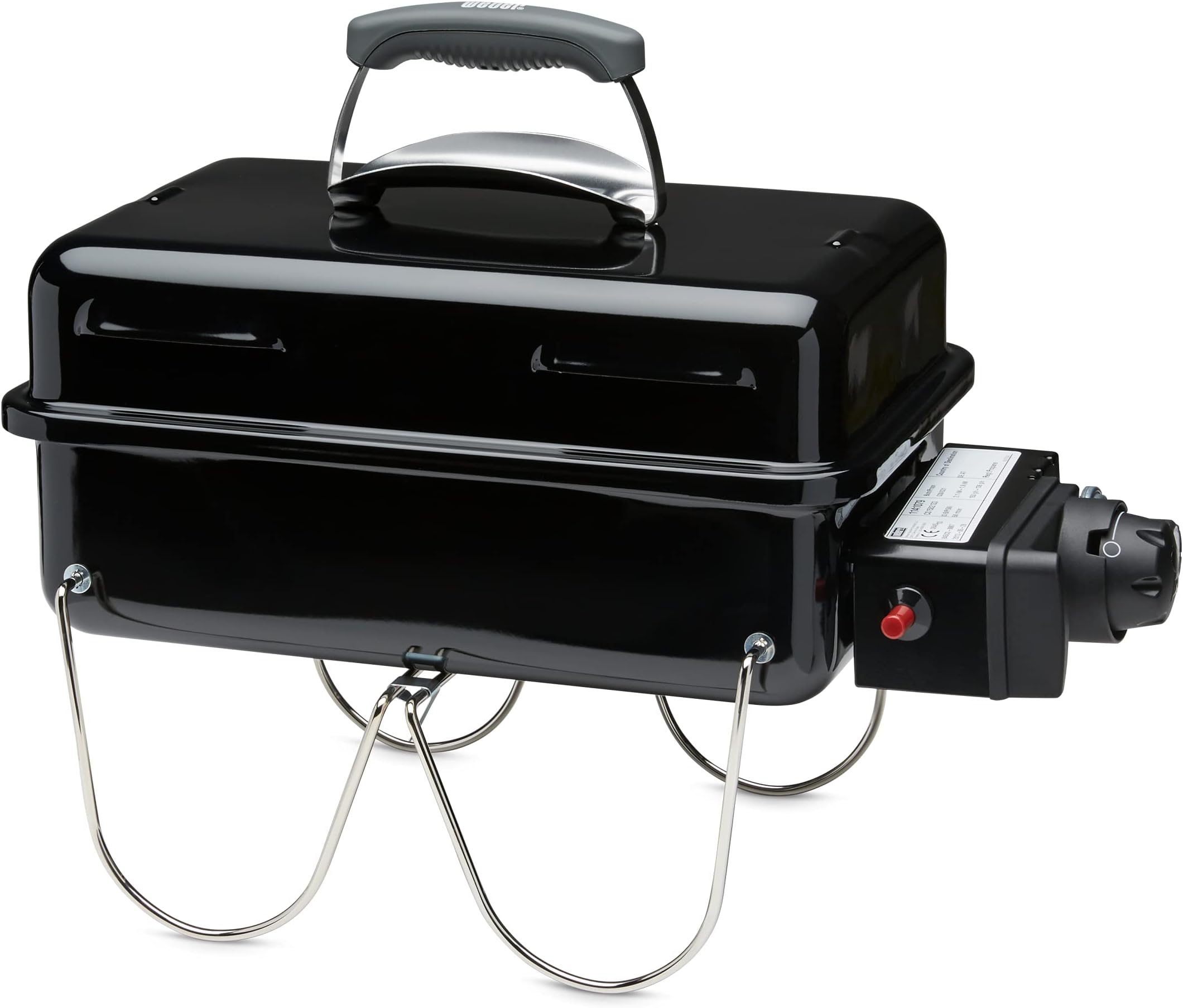 Go-Anywhere Gas Barbeque Grill | Portable Gas BBQ Grill | Table Top Camping Barbeque with Lid | Porcelain-Enamelled Bowl | Small & Lightweight Deep Dish Outdoor Stove - Black (1141056)