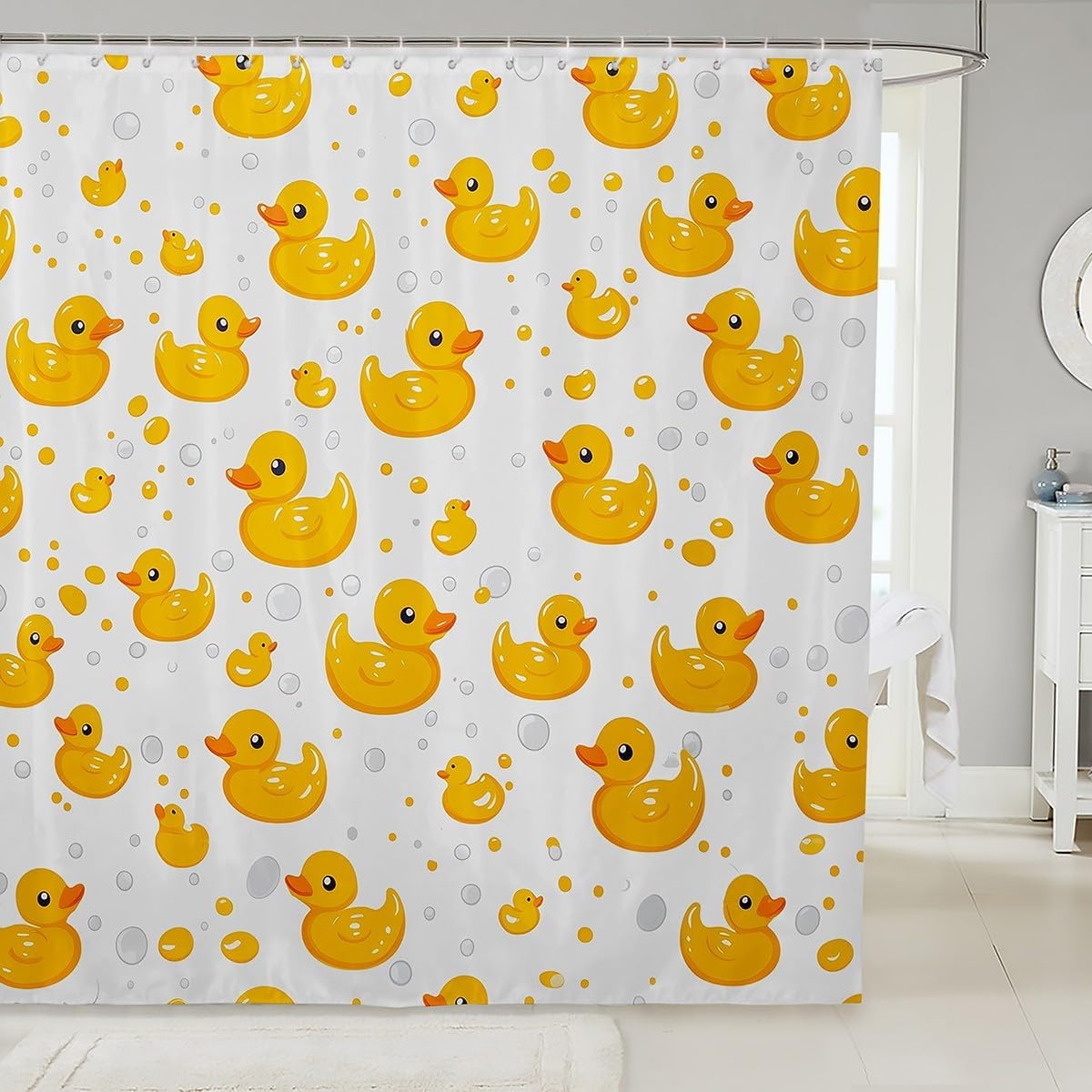 Erosebridal Cute Yellow Duck Shower Curtain Set,Kawaii Rubber Duck Bathroom Decor for Kids Girls Boys,Cartoon Animal Bathroom Set,Pet Lover Gifts Funny Ducks Fabric Shower Curtain 72 x 84 Inch