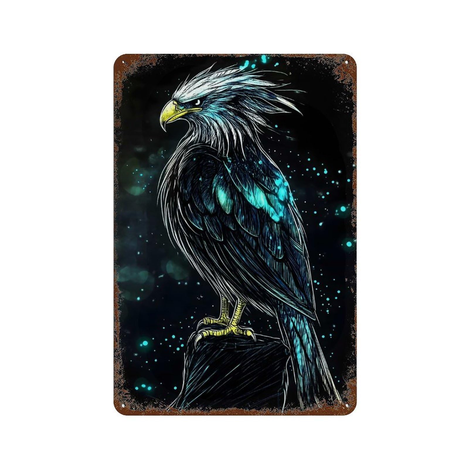 Blue And White Eagle Rusty Metal Tin Sign 11.8"x7.9", Vintage Wall Decor for Garage, Pub Or Kitchen