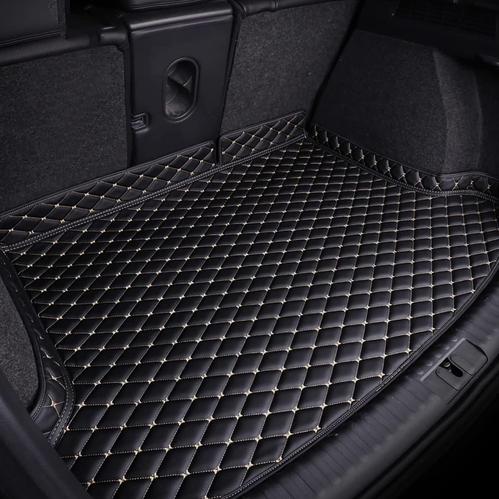 Car Leather Boot Mats for Audi A3 Cabrio 2014-2020, Tailored Rear Trunk Cargo Tray Liners Luggage Mat Waterproof Anti-Scratch Carpets Protector Pad Interior Accessories, B/Black Silver Line