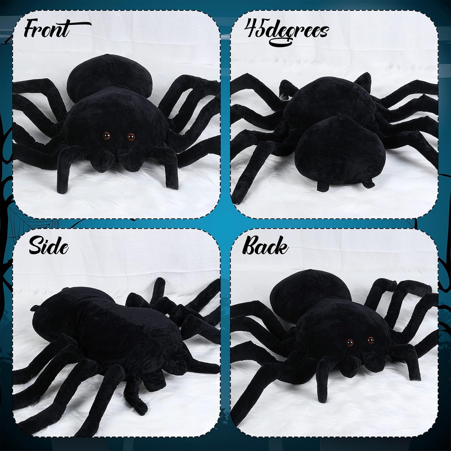 HyDren 31.5 x 19.7 Inch Giant Spider Plush Stuffed Animal Toy Soft Cute Decorations Indoor Spider Pillow Gifts for Kids Bedroom Decor for Birthday Party Hugging Pranks Sofa Couch Bed