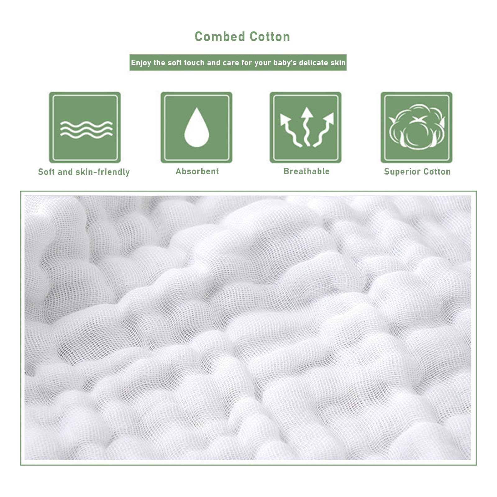 Salviettine in Mussola per Neonati 6pz 25x50 cm Cotone Naturale 6 Strati Morbidi Bianco