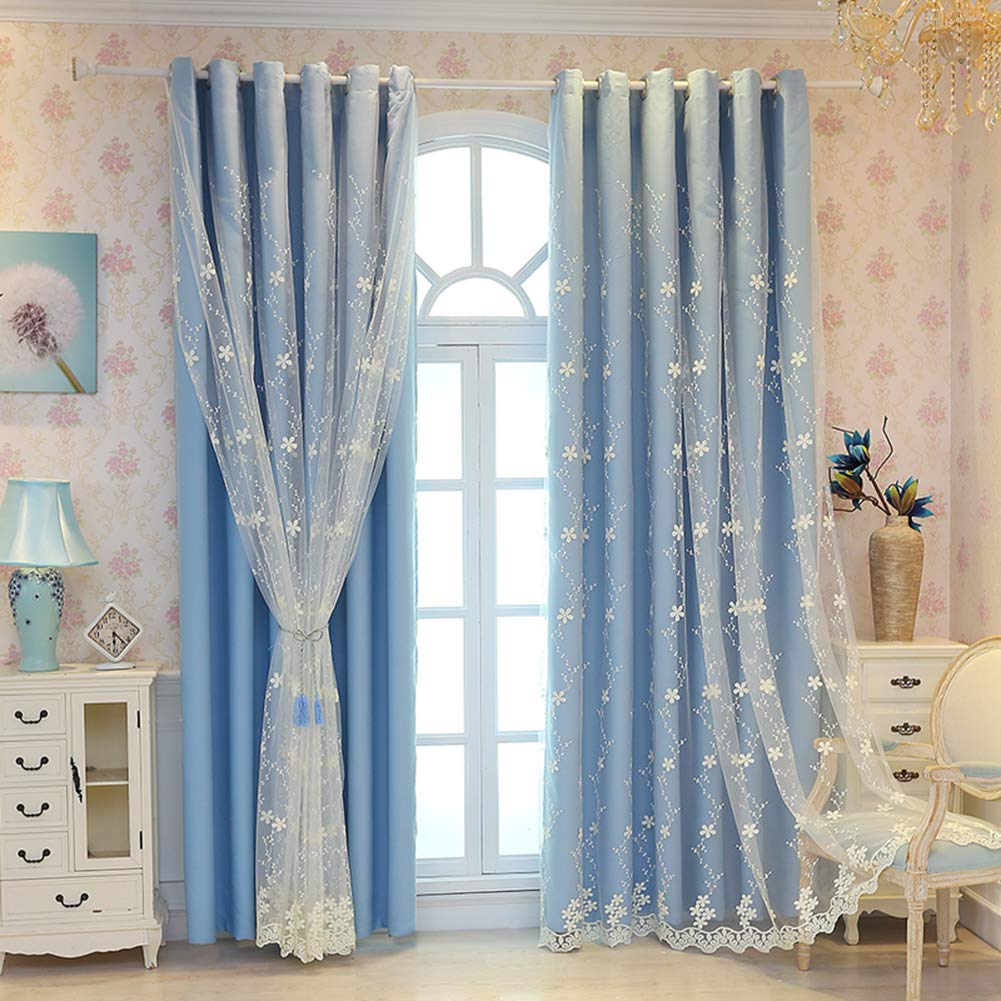 Rideau occultant double couche pour bloquer la lumière avec tulle brodé