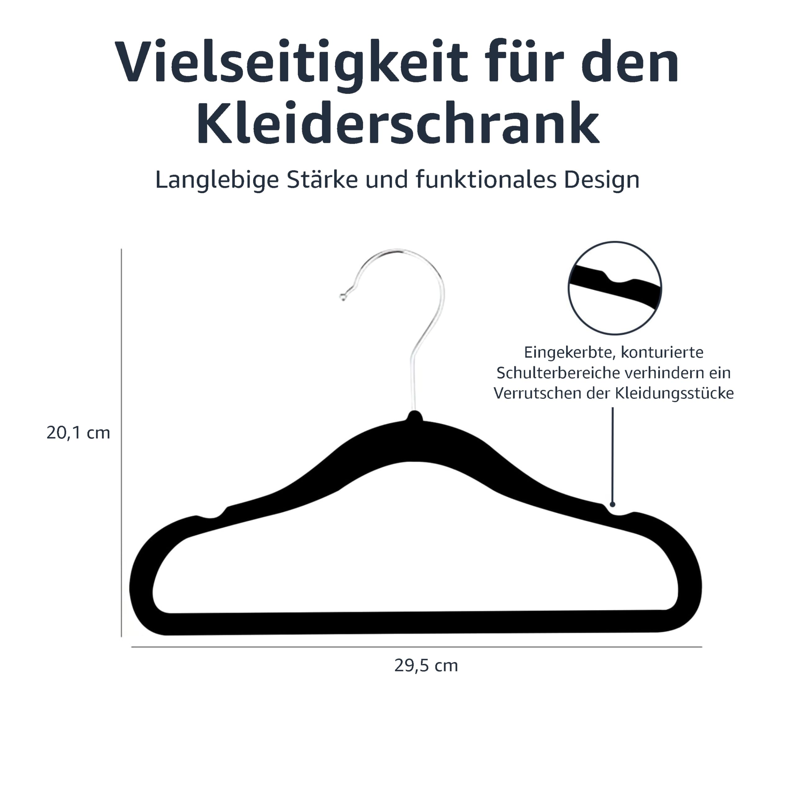 Amazon Basics Kinder-Kleiderbügel, Samtbeschichtet, Rutschfest, 29,5cm, 50er-Pack, Schwarz – Ansicht 5