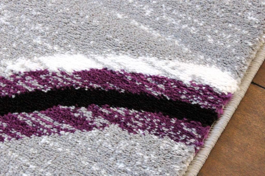 Masada Rugs, Stephanie Collection Area Rug Modern Contemporary Design 1100 Purple Grey White Black (2 Feet X 7 Feet 3 Inch) Runner