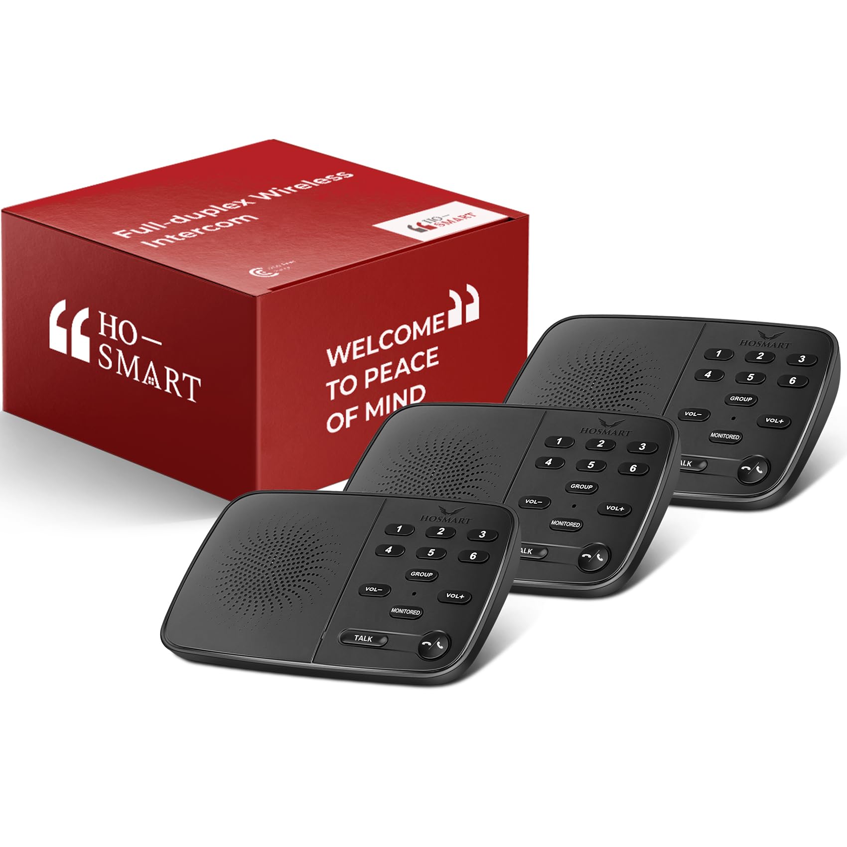 Hosmart Wireless Intercom System - Full Duplex Two Way Real-time Intercom with 1200 Feet Range (3 Stations)