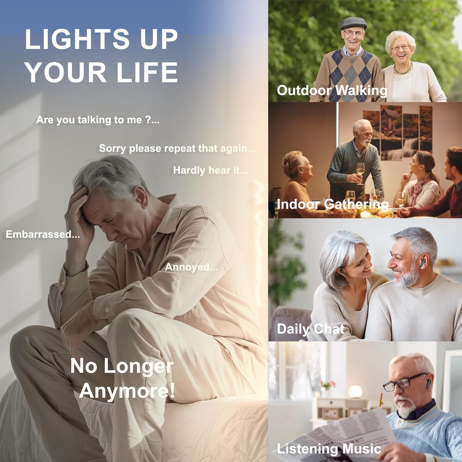 Wireless Earbuds Bluetooth 6.0 in Ear Buds Light Weight Headphones,Deep Bass Sound,Built in Mics Headset,Clear Calls Earphones for Automatic Switching Mode,with Sound Amplification (Black)