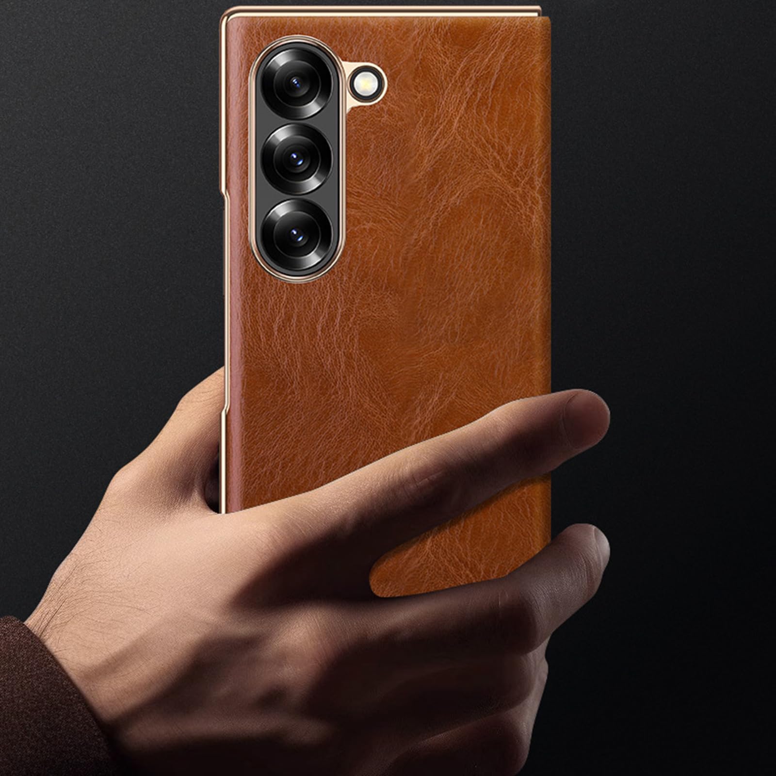 Ribalta Custodia Per Samsung Galaxy Z Fold 8 Ultra, Pelle Vera Placcata | Motivo Cera Olio Affari Cover Protezione Completa Fotocamera Guscio Anti-Impronte,Rosso,Fold 8 Ultra