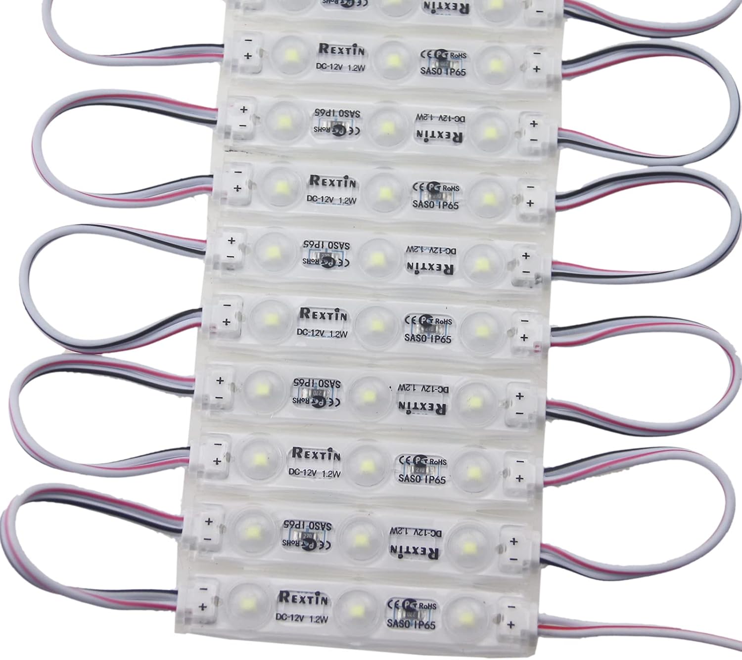 REXTiN Super Bright 200pcs 3 LED Module White 2835 SMD Waterproof Decorative Light for Letter Sign Advertising Signs with Tape Adhesive Backside (White)
