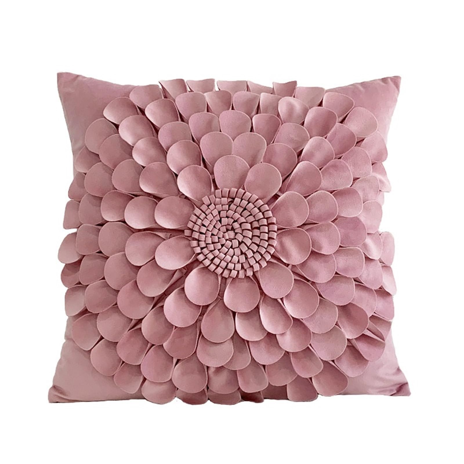LCKKJHG Chrysanthemum Throw Pillows 3D Sun Flower Cushion Cover White Velvet Sofa Waist Home Decor Pillow Case(Pink-45x45cm)