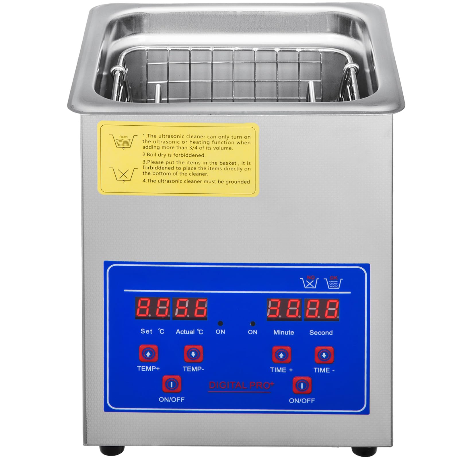 VEVOR Limpiador Ultrasónico 2L 60W Profesional Acero Inoxidable 40 kHz Pantalla LED para Joyas Reloj Gafas