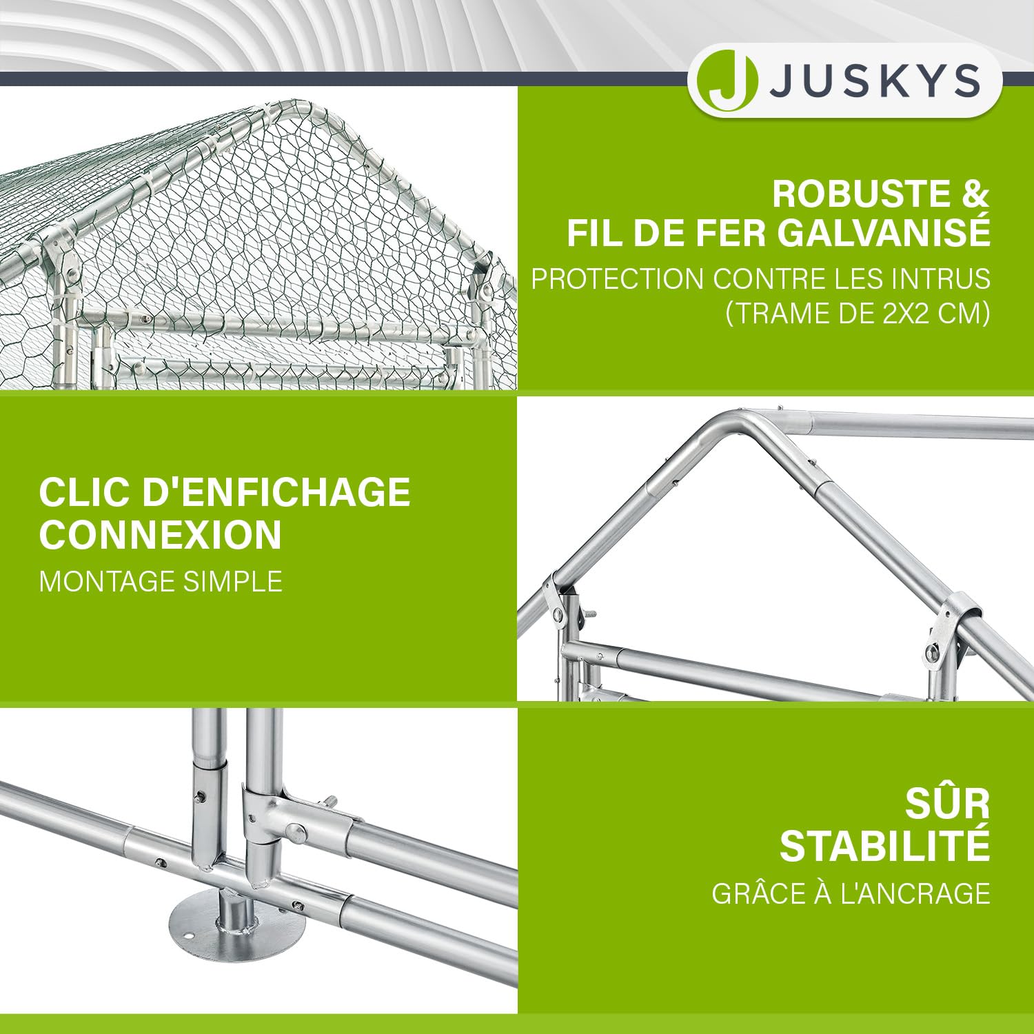 Enclos Juskys 2 x 2 x 2 m — Poulailler en métal Accessible d'une Surface de 4 m² avec Porte et verrou — Enclos pour Poules, Petits Animaux et Plantes