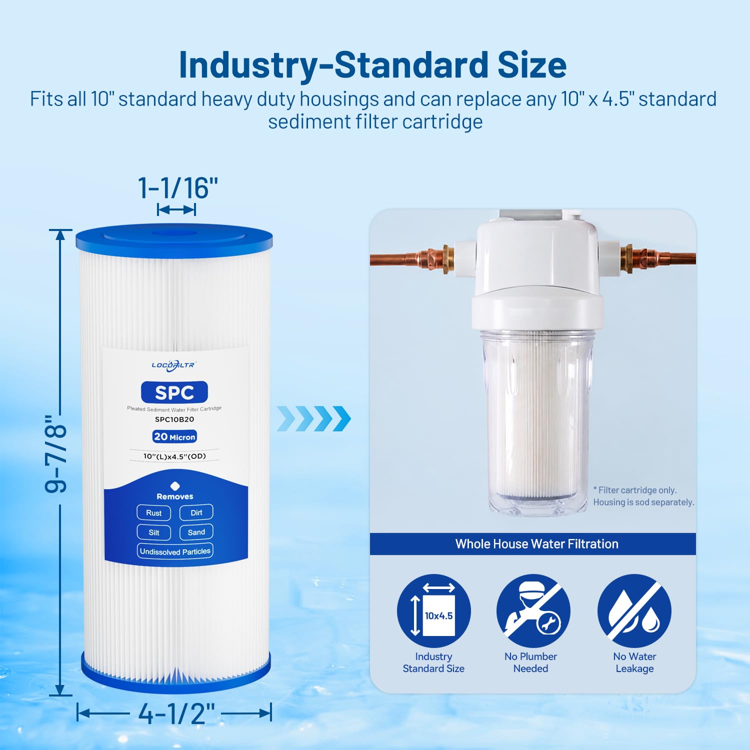 FXHSC - Cartucho de filtro de agua de repuesto para agua de pozo, filtro de agua de 20 micras de 10 x 4.5 pulgadas, filtro de sedimentos de poliéster plisado compatible con FXHSC, R50-BBSA, WFHDC3001,