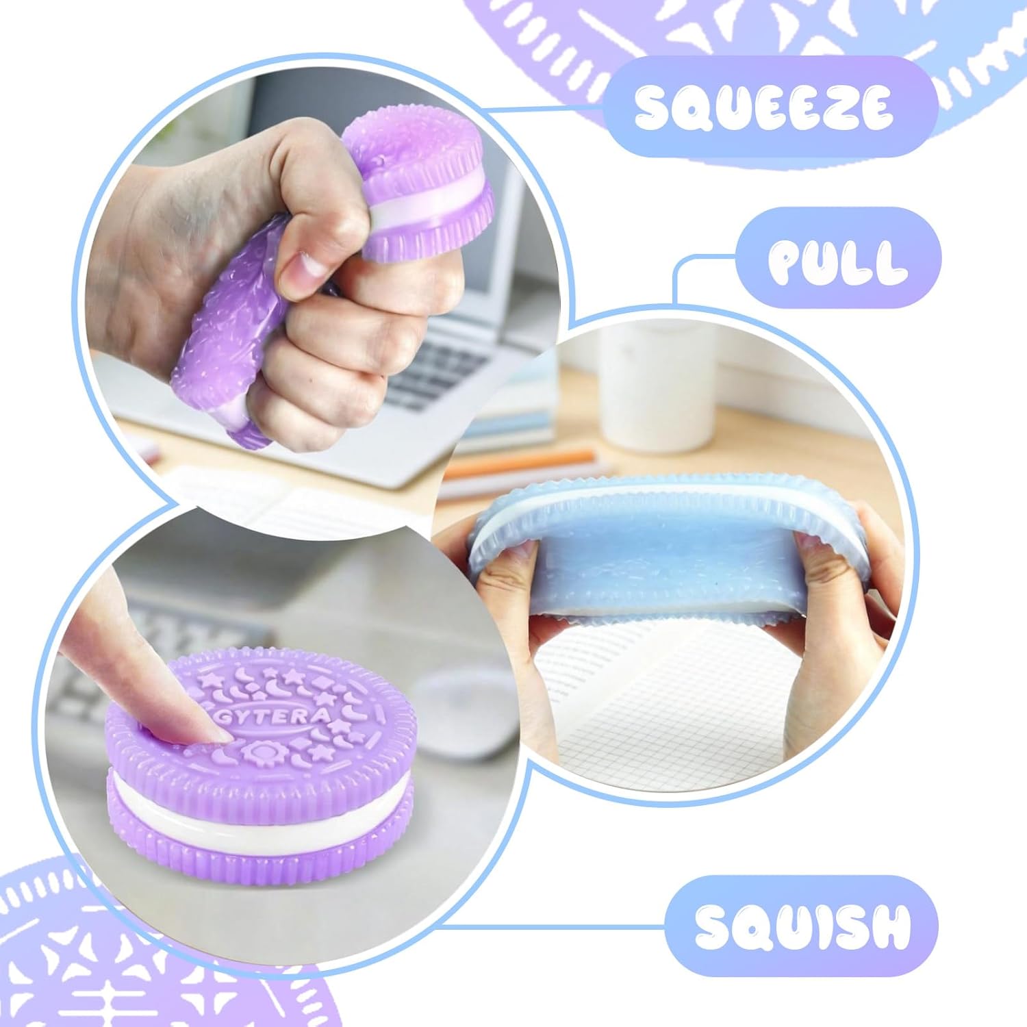 Gytera Sticky Cookie Squishies Fidget Toys Adults, Squeeze Toys Fidget Toys for Autism, Stress Balls for Adults Fidgets Birthday Easter Basket Stuffers(2 Pack Green Purple)