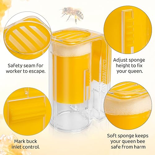 Miniatura 4 de AOIT Kit de marcado de abeja Queen, jaula para botellas con una sola mano, 5 clips Queen de plástico transparente, 8 rotuladores, herramientas de