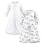 Hudson Baby Unisex Baby Cotton Wearable Sleeping Bag, Sack, Blanket, Neutral Safari World Long Sleeve, 3-9 Months