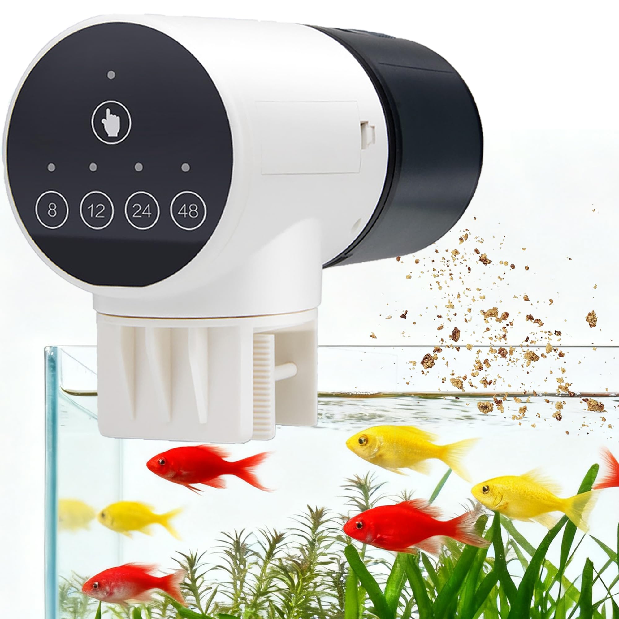 Futterautomat Aquarium, Fisch Futterautomaten für Aquarium, 200ML Groß Kapazität Fischfutter Feeder, Futterspender mit Timer, Automatischer Fischfutterspender, 360° Rotatable Feeder
